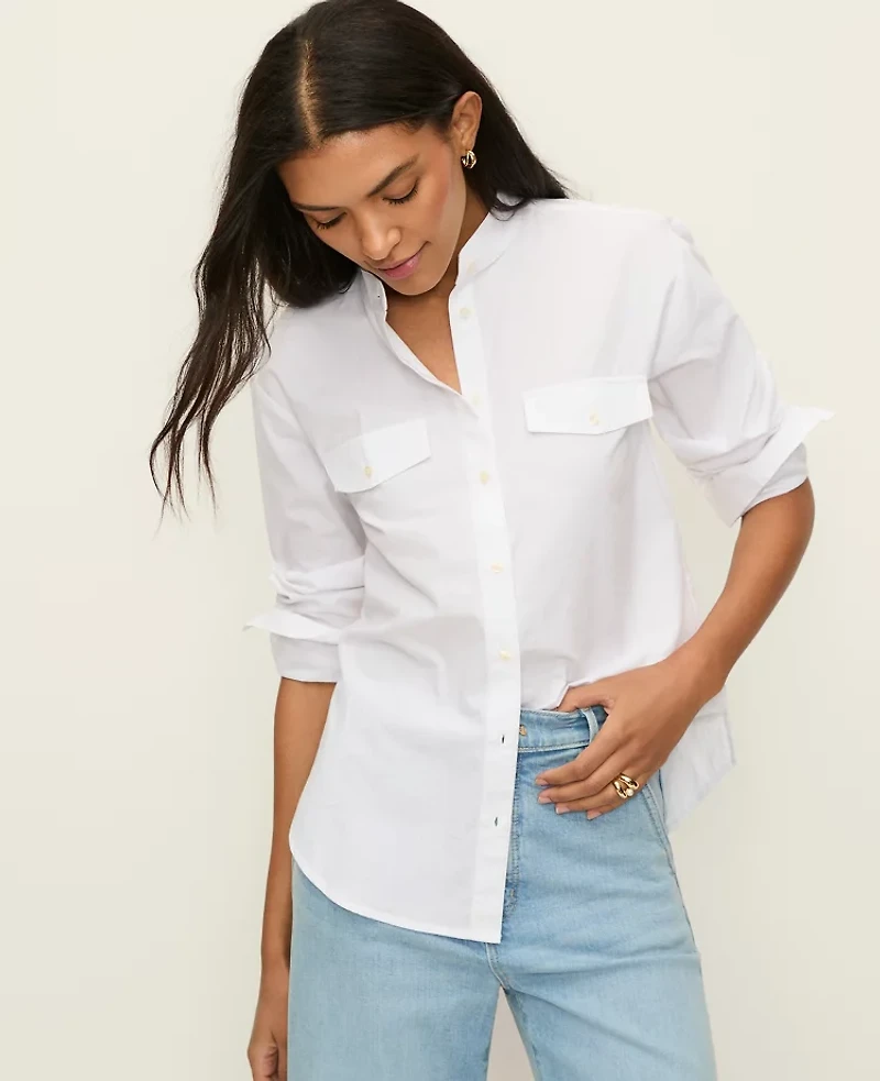 Ann Taylor Oversized Pocket Shirt White Women's
