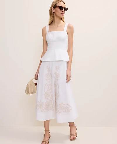 Ann Taylor Embroidered Peplum Flare Midi Dress White Women's