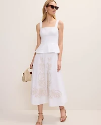 Ann Taylor Embroidered Peplum Flare Midi Dress White Women's