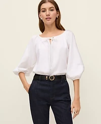 Ann Taylor Petite Weekend Collection Linen Blend Blouse White Women's