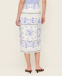 Ann Taylor Floral Wrap Midi Skirt Blue Hydrangea Women's