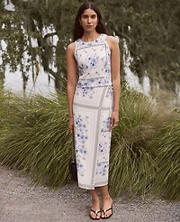 Ann Taylor Floral Wrap Midi Skirt Blue Hydrangea Women's