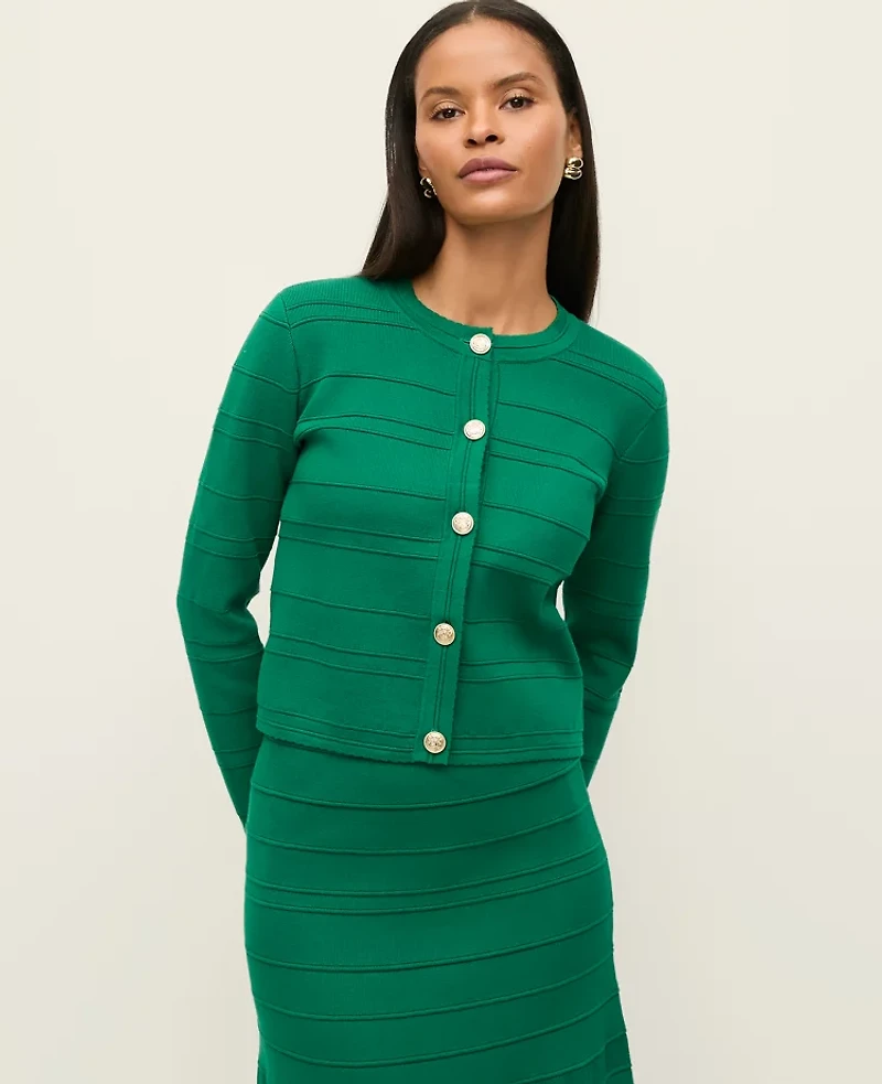 Ann Taylor Petite Striped Scalloped Cardigan Lush Lawn Women's