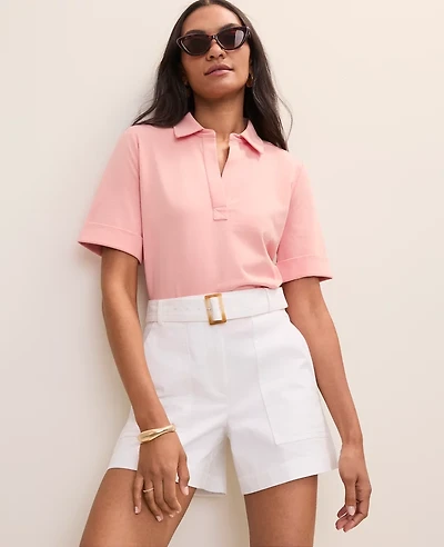 Ann Taylor Weekend Split Neck Polo Top Women's