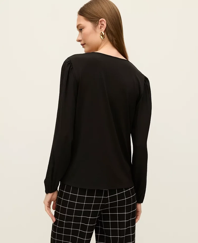 Ann Taylor Mixed Media Embroidered Blouse Black Women's