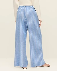 Ann Taylor Petite Weekend Collection Striped Pull On Wide-Leg Pant Linen Medium Blue/ White Stripe Women's