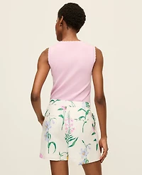 Ann Taylor The Petite Floral Pleated Short Linen Blend Winter White Women's