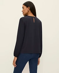 Ann Taylor Pleated Front Mixed Media Blouse Night Sky Women's