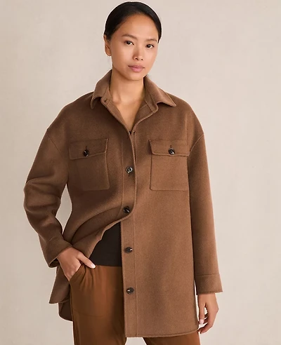 Ann Taylor Haven Well Within Wool Blend Oversized Shaket Brown Butter Women's