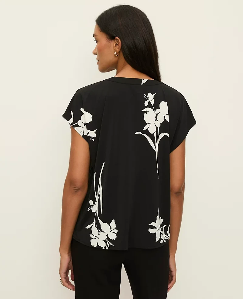 Ann Taylor Petite Floral Mixed Media Top Black Women's
