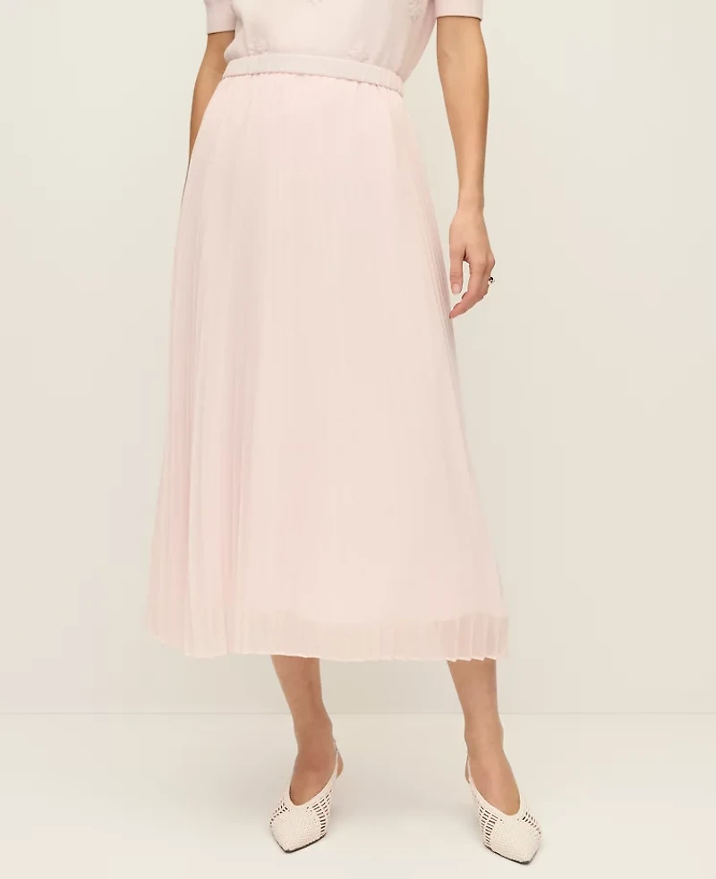 Ann Taylor Petite Chiffon Pleated Midi Skirt Blush Haze Women's