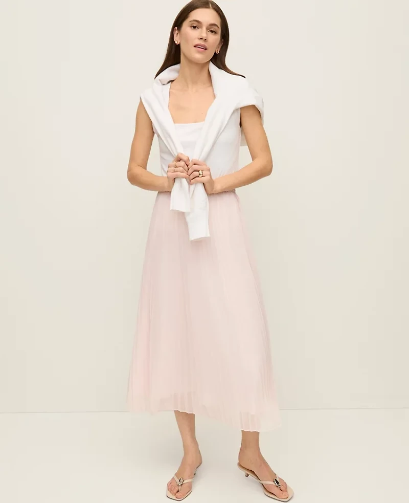 Ann Taylor Petite Chiffon Pleated Midi Skirt Blush Haze Women's
