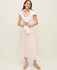 Ann Taylor Petite Chiffon Pleated Midi Skirt Blush Haze Women's