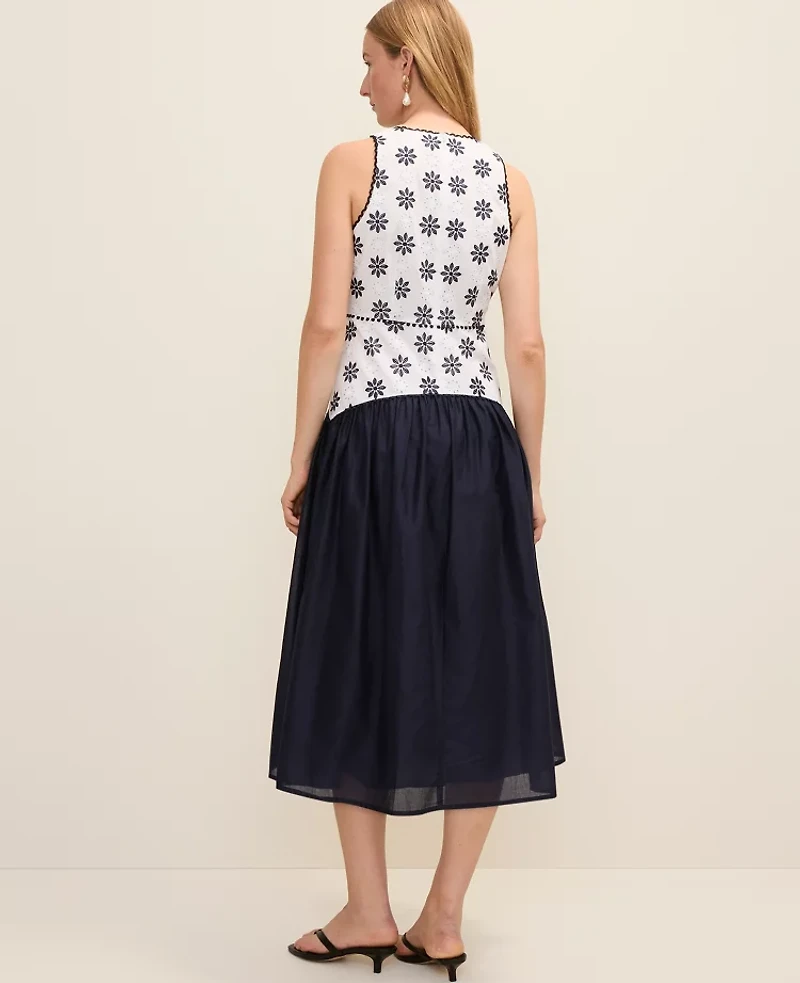Ann Taylor Eyelet Crew Neck Midi Dress White 9000 Women's
