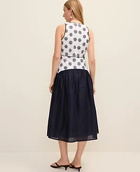 Ann Taylor Eyelet Crew Neck Midi Dress White 9000 Women's