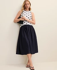 Ann Taylor Eyelet Crew Neck Midi Dress White 9000 Women's