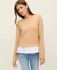 Ann Taylor Weekend Collection Mixed Media Top Cafe Au Lait Women's