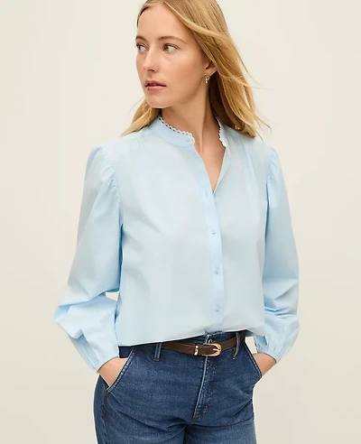 Ann Taylor Embroidered Collar Blouse Women's