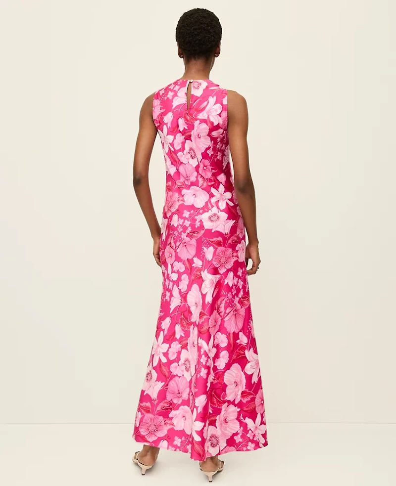 Ann Taylor Petite Floral Satin Halter Dress Bougainvillea Women's