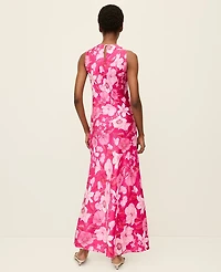 Ann Taylor Petite Floral Satin Halter Dress Bougainvillea Women's