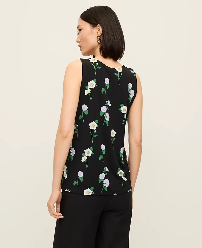Ann Taylor Floral Mixed Media Tank Top Black Women's