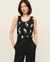 Ann Taylor Floral Mixed Media Tank Top Black Women's