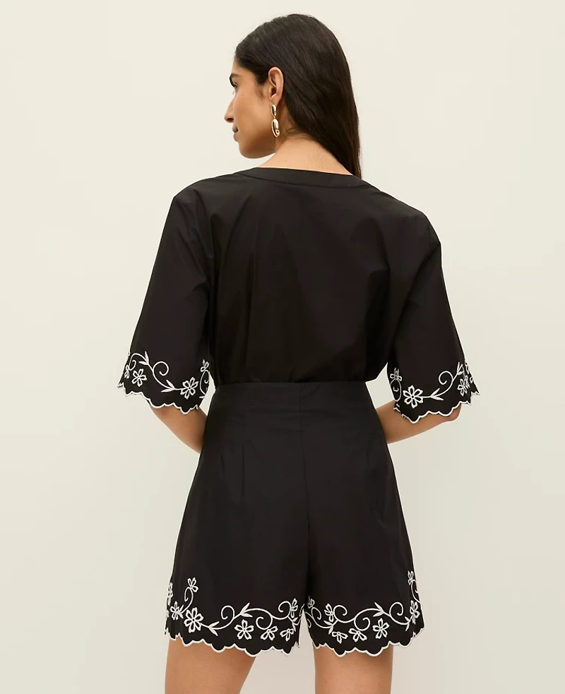 Ann Taylor The Petite Side Zip Scalloped Short Black Women's