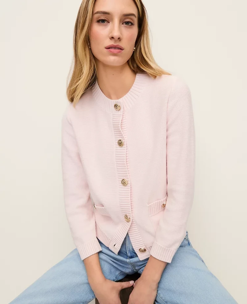 Ann Taylor Petite Crew Neck Cardigan Blush Haze Women's