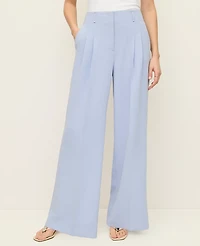 Ann Taylor The Petite Pleated Wide-Leg Pant Textured Crepe Blue Hydrangea Women's