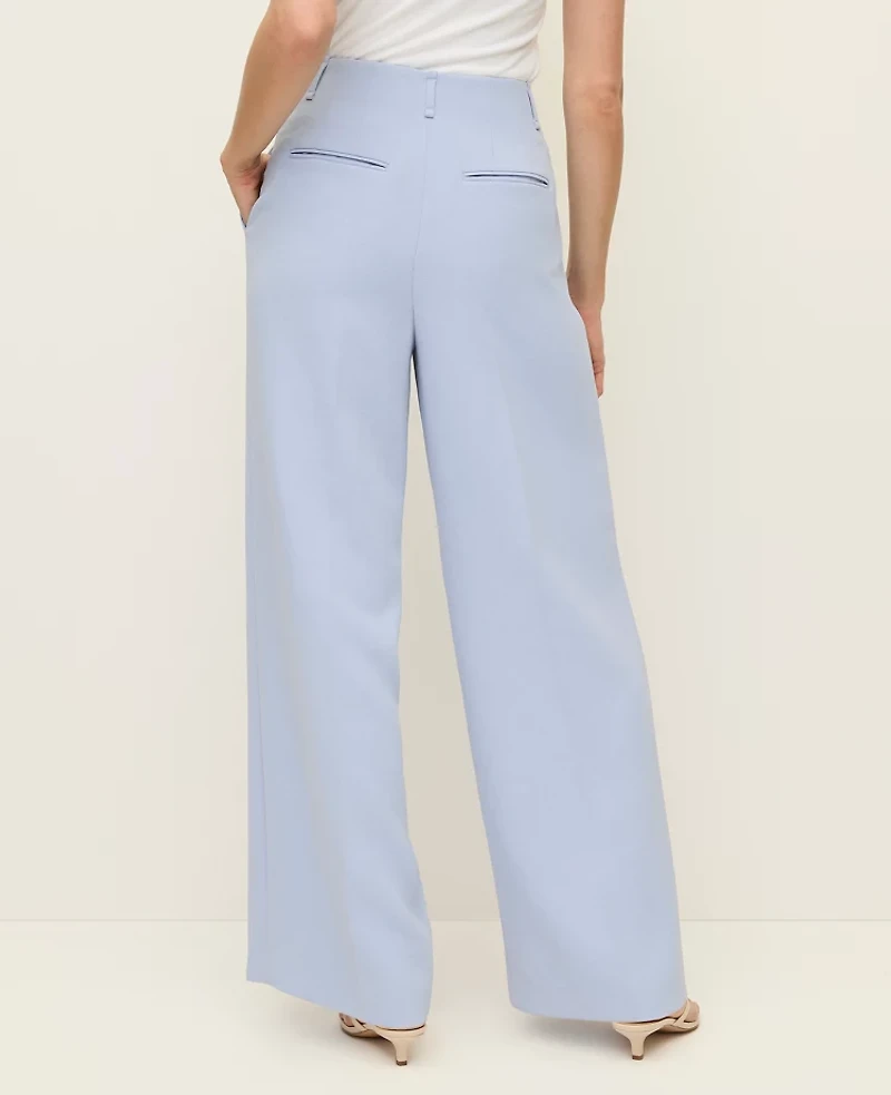 Ann Taylor The Petite Pleated Wide-Leg Pant Textured Crepe Blue Hydrangea Women's