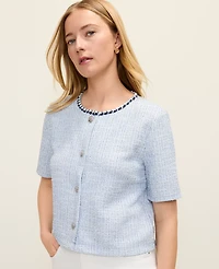 Ann Taylor Metallic Tweed Jacket Soft Blue Multi Women's