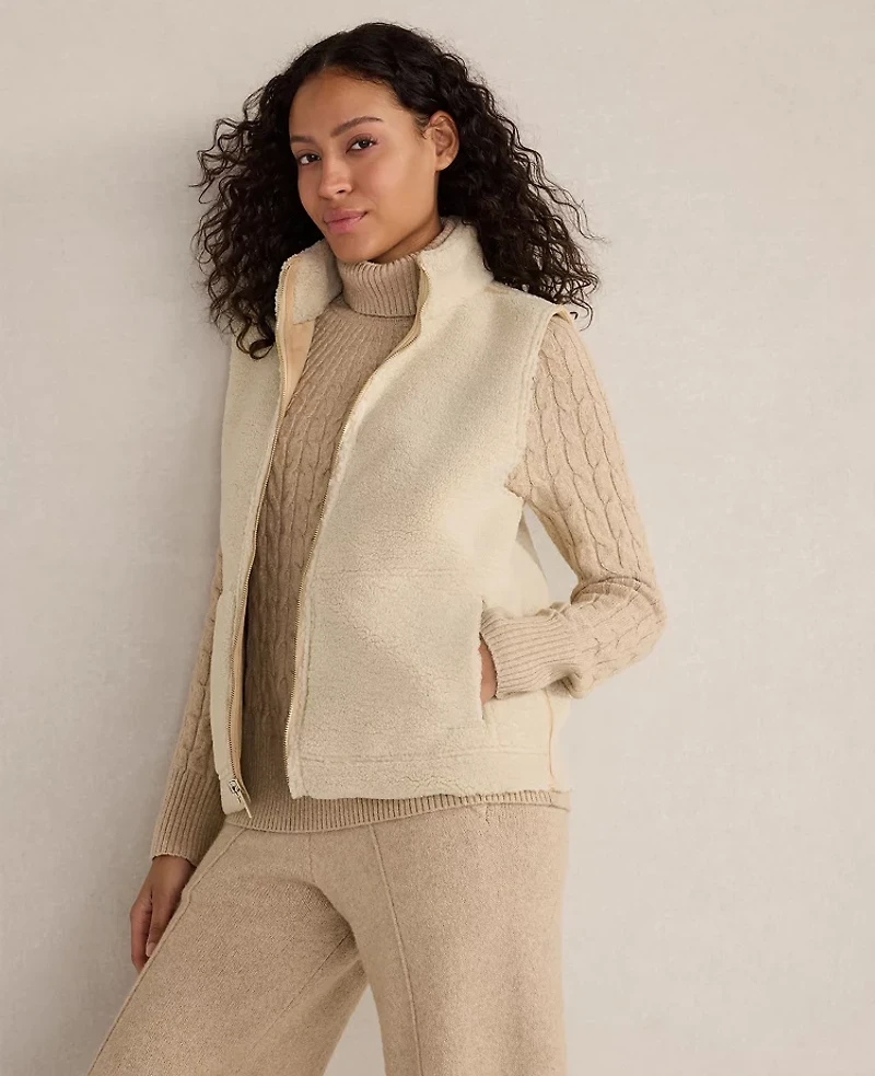 Ann Taylor Haven Well Within Faux Suede and Sherpa Reversible Vest Full Moon Grey Women's