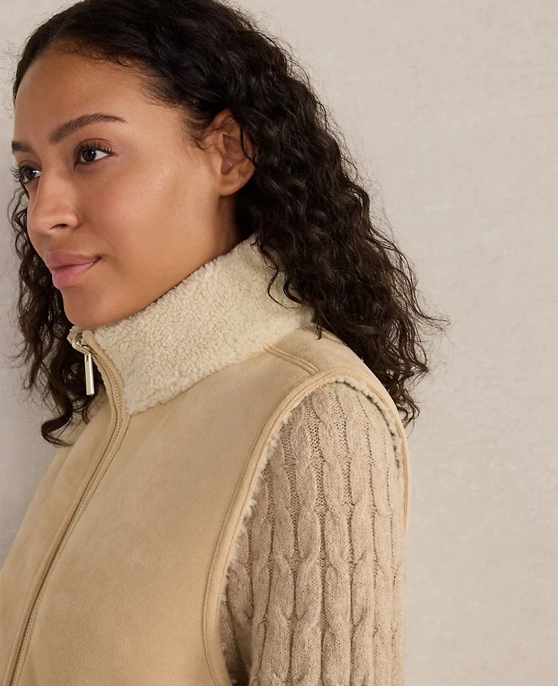 Ann Taylor Haven Well Within Faux Suede and Sherpa Reversible Vest Full Moon Grey Women's