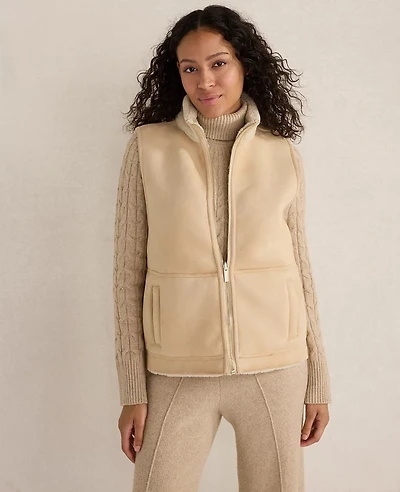 Ann Taylor Haven Well Within Faux Suede and Sherpa Reversible Vest Full Moon Grey Women's