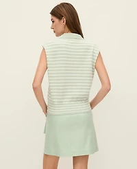 Ann Taylor Petite Weekend Collection Striped Collared Sweater Vest Green/White Combo Women's
