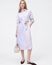 Ann Taylor Petite Weekend Collection Striped Midi Shirtdress Blush Haze Women's