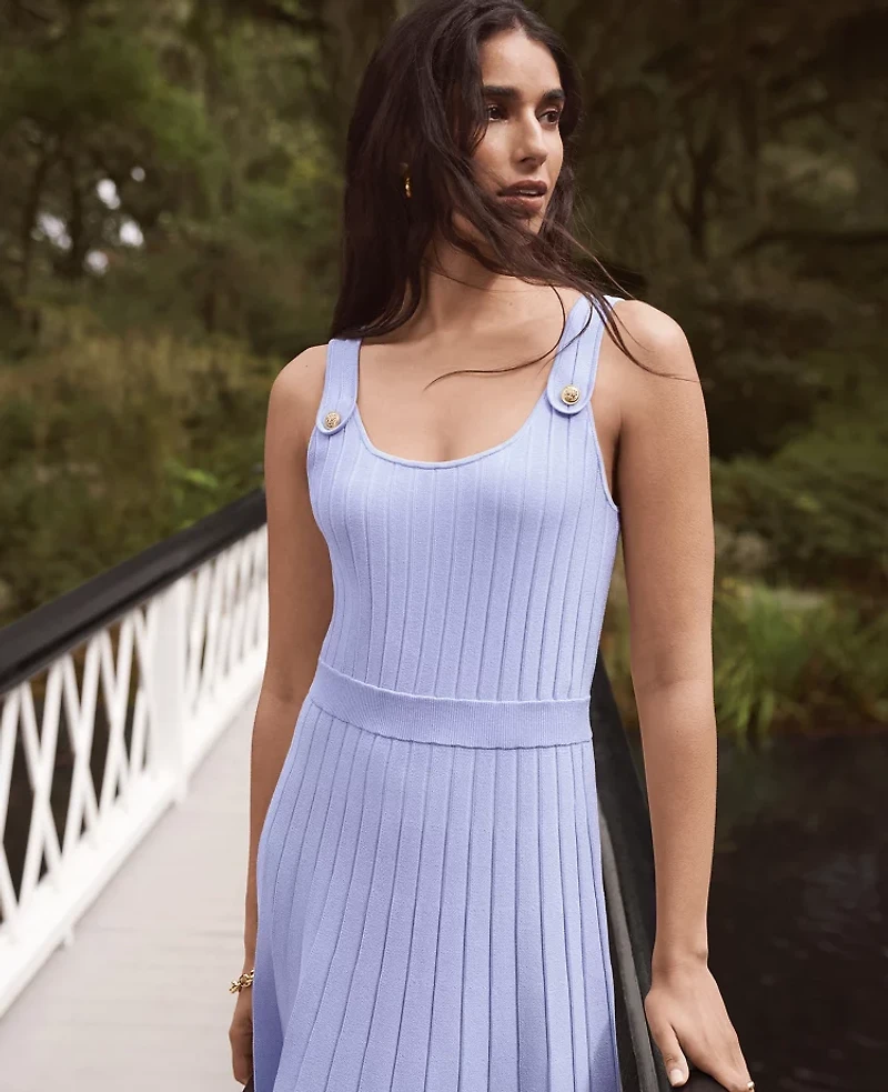 Ann Taylor Petite Button Ribbed Sweater Dress Blue Hydrangea Women's