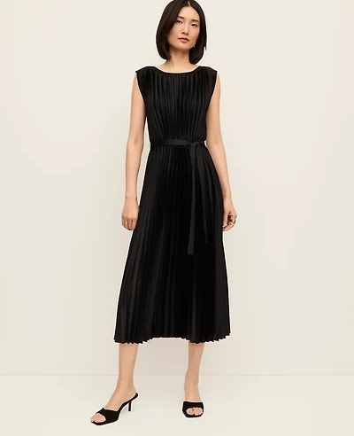 Ann Taylor Petite Pleated Satin Midi Dress Women's