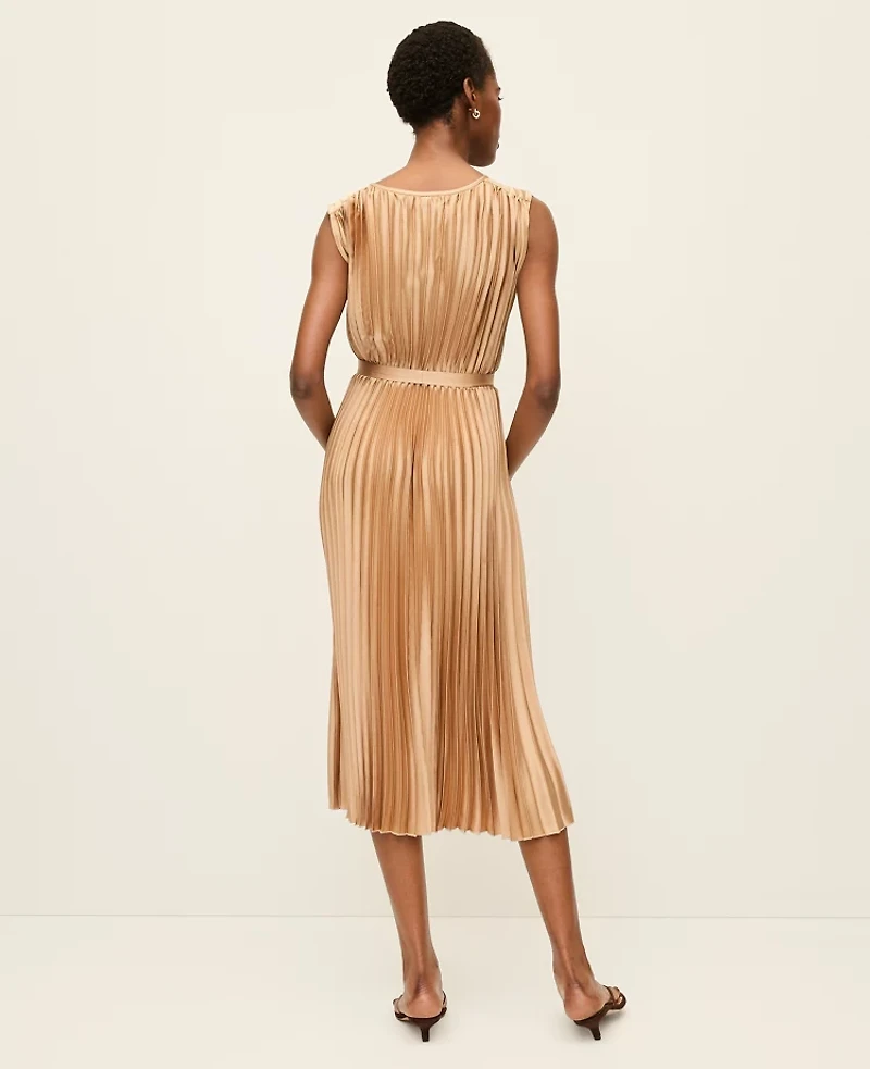 Ann Taylor Petite Pleated Satin Midi Dress Women's