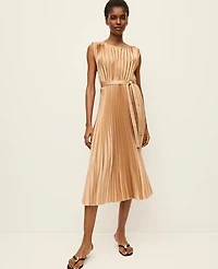 Ann Taylor Petite Pleated Satin Midi Dress Women's