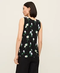 Ann Taylor Petite Floral Mixed Media Tank Top Black Women's