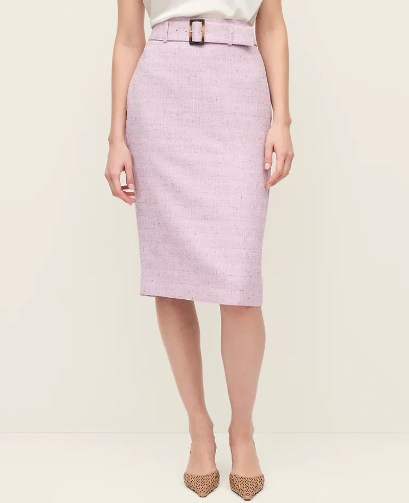 Ann Taylor Petite Tweed Belted Pencil Skirt Violet Orchid Women's