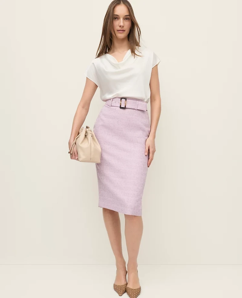 Ann Taylor Petite Tweed Belted Pencil Skirt Violet Orchid Women's