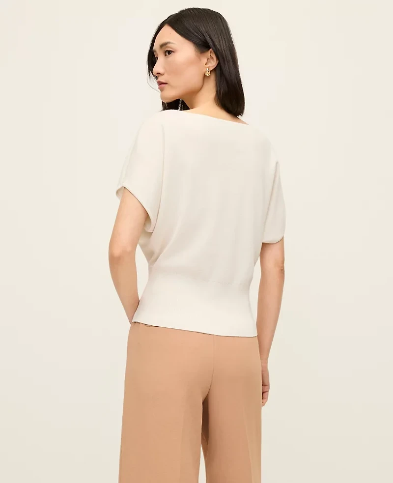 Ann Taylor Petite Dolman Boatneck Sweater Top Size Small Winter White Women's