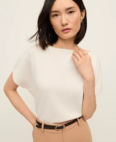 Ann Taylor Petite Dolman Boatneck Sweater Top Size Small Winter White Women's