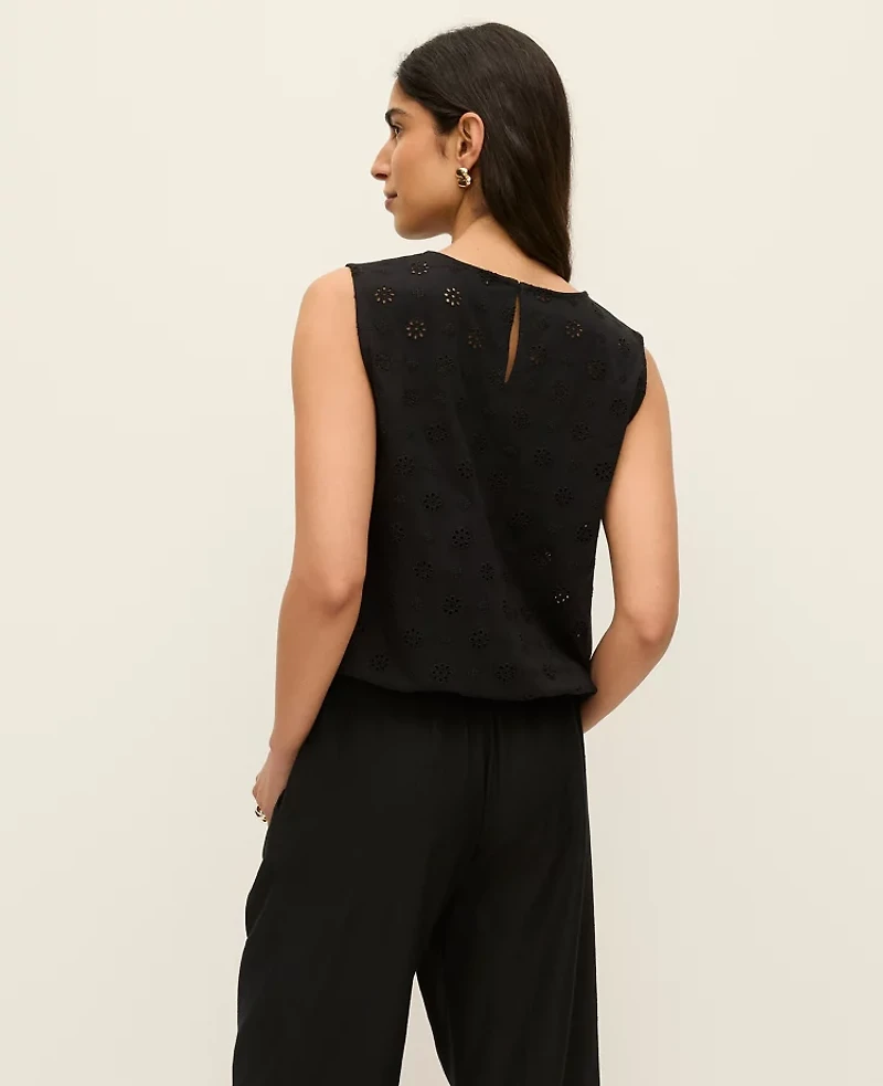 Ann Taylor Eyelet Bubble Hem Top Black Women's
