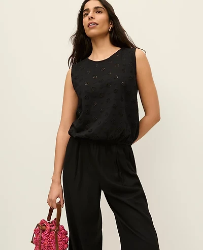 Ann Taylor Eyelet Bubble Hem Top Black Women's