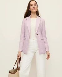 Ann Taylor The Petite Long One Button Blazer Tweed Violet Orchid Women's