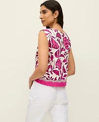 Ann Taylor Floral Linen Blend Shell Top Pink Women's