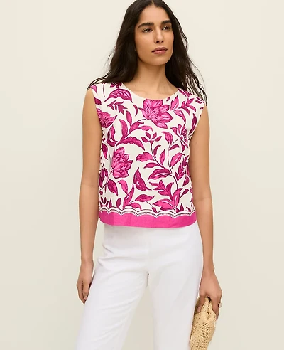 Ann Taylor Floral Linen Blend Shell Top Pink Women's